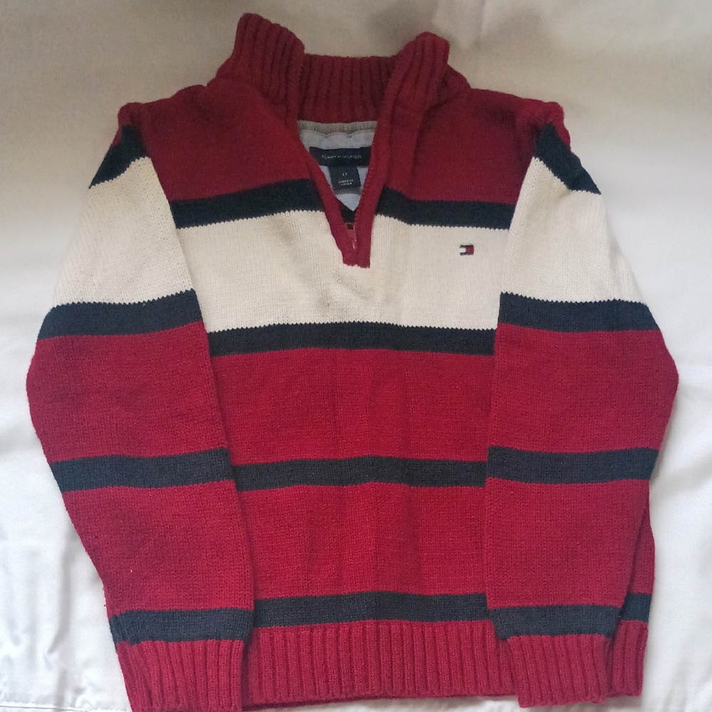 Tommy Hilfiger Red, White & Navy Striped Knit Pullover